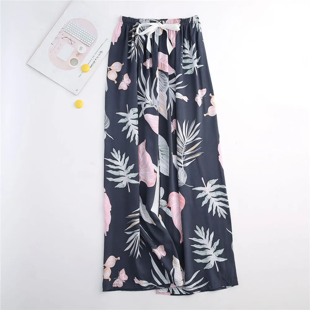 Cute Women Loose Pajama Pants Summer Lounge Trousers Floral Print Casual Stretch Waist Drawstring High Waist Pants Home Pants