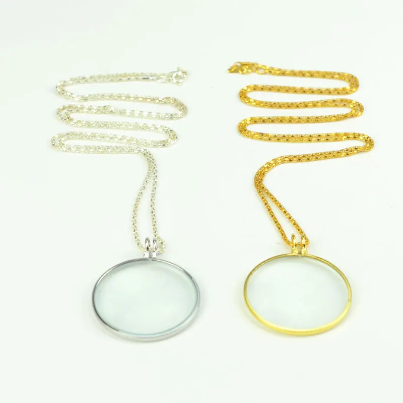 2PCS Fashion Decorative Monocle Necklace Magnifier with Silver and Golden Coin Magnifying Glass loupe Pendant MG12092