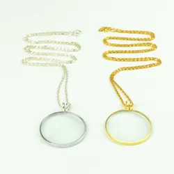 2PCS Fashion Decorative Monocle Necklace Magnifier with Silver and Golden Coin Magnifying Glass loupe Pendant MG12092