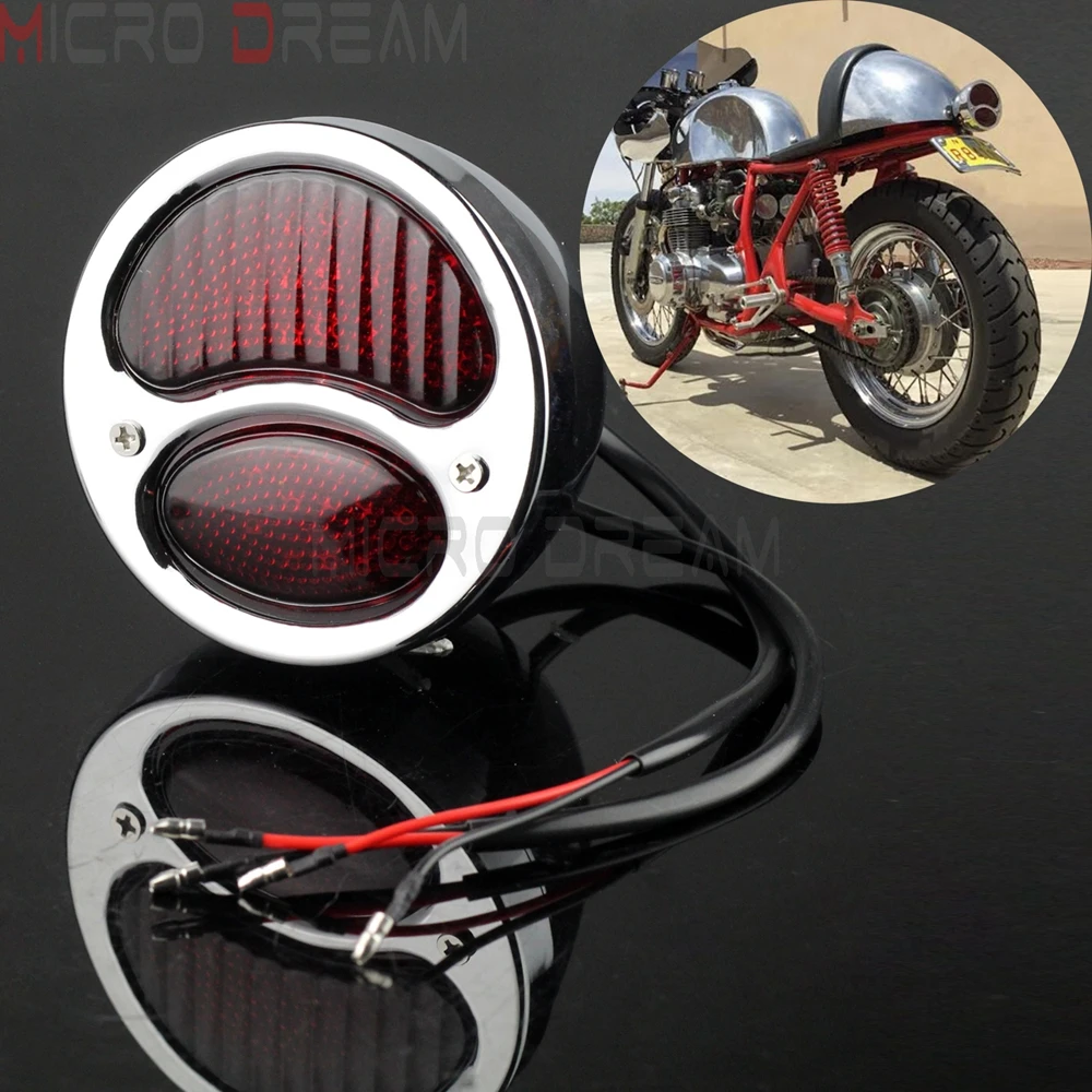 Motorcycle 12v Retro Taillight For Harley Chopper Cafe Racer Scrambler Custom Rear Tail Lamp w/ Stop Brake Light Chrome