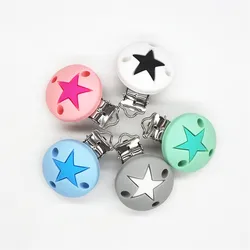 Chenkai 10PCS Round Star Silicone Teether Clips Chain Holder Soother Nursing Toy Clips DIY Baby Pacifier Dummy Jewelry Gift