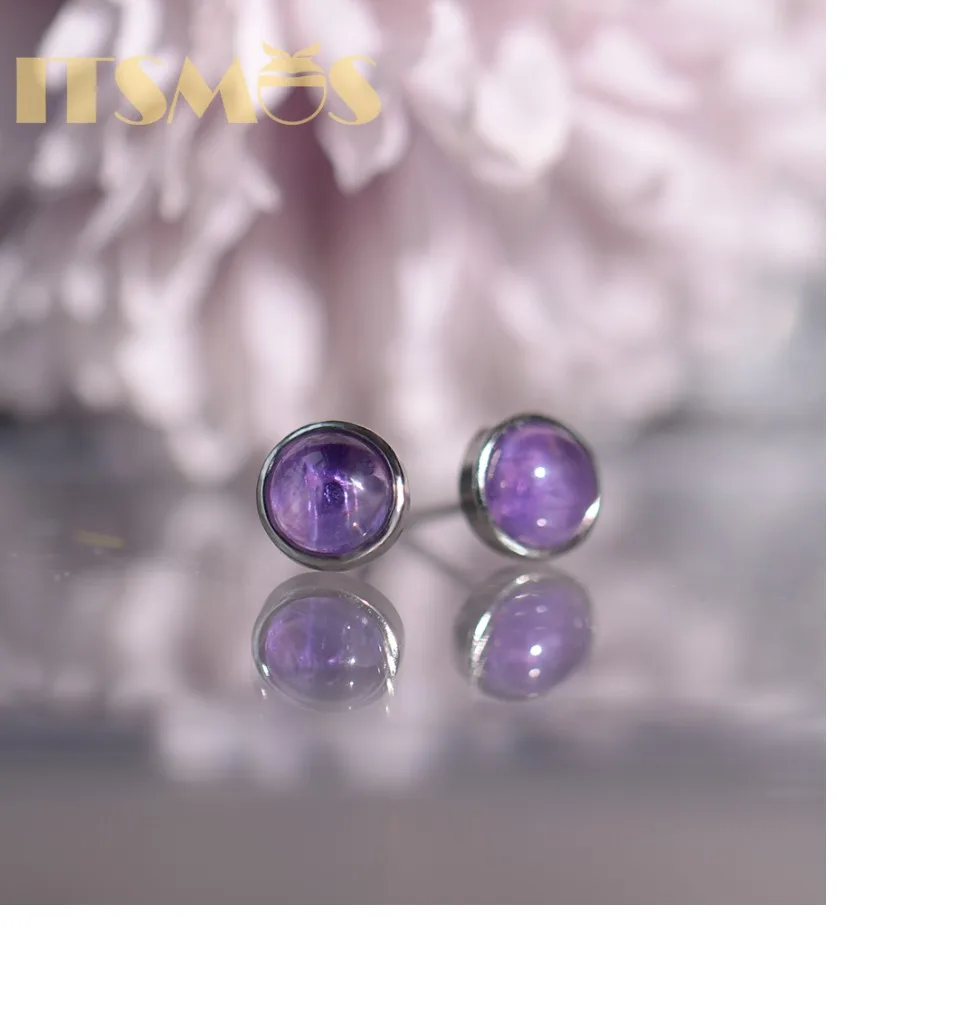 ITSMOS Natürliche Amethyst Lila Ohrringe 925er Silber Edlen Schmuck Runder einfacher Charme Coole Mystery Ohrstecker für Frauen Mädchen Geschenk – Detail 19