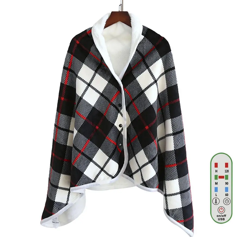 Smart USB Carbon Fiber Heating Blanket Adjustable Timing Skin-friendly Shawl Red Checkered Mink Velvet Blanket