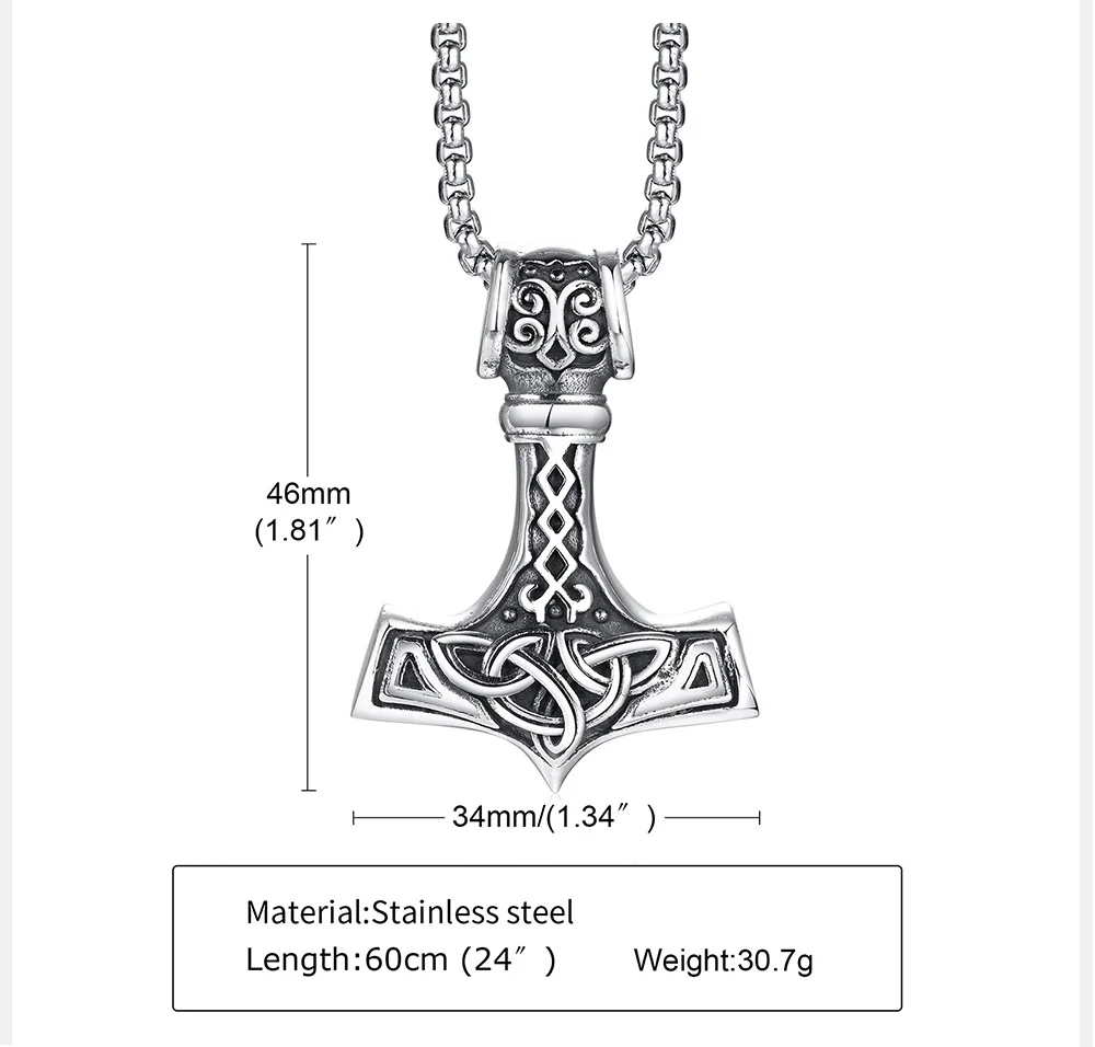 Viking Mjolnir Halskette, thors Hammer Anhänger, Edelstahl Viking Halskette, Viking Schmuck, Festigkeit Amulett, nordischen Mythologie – Detail 2