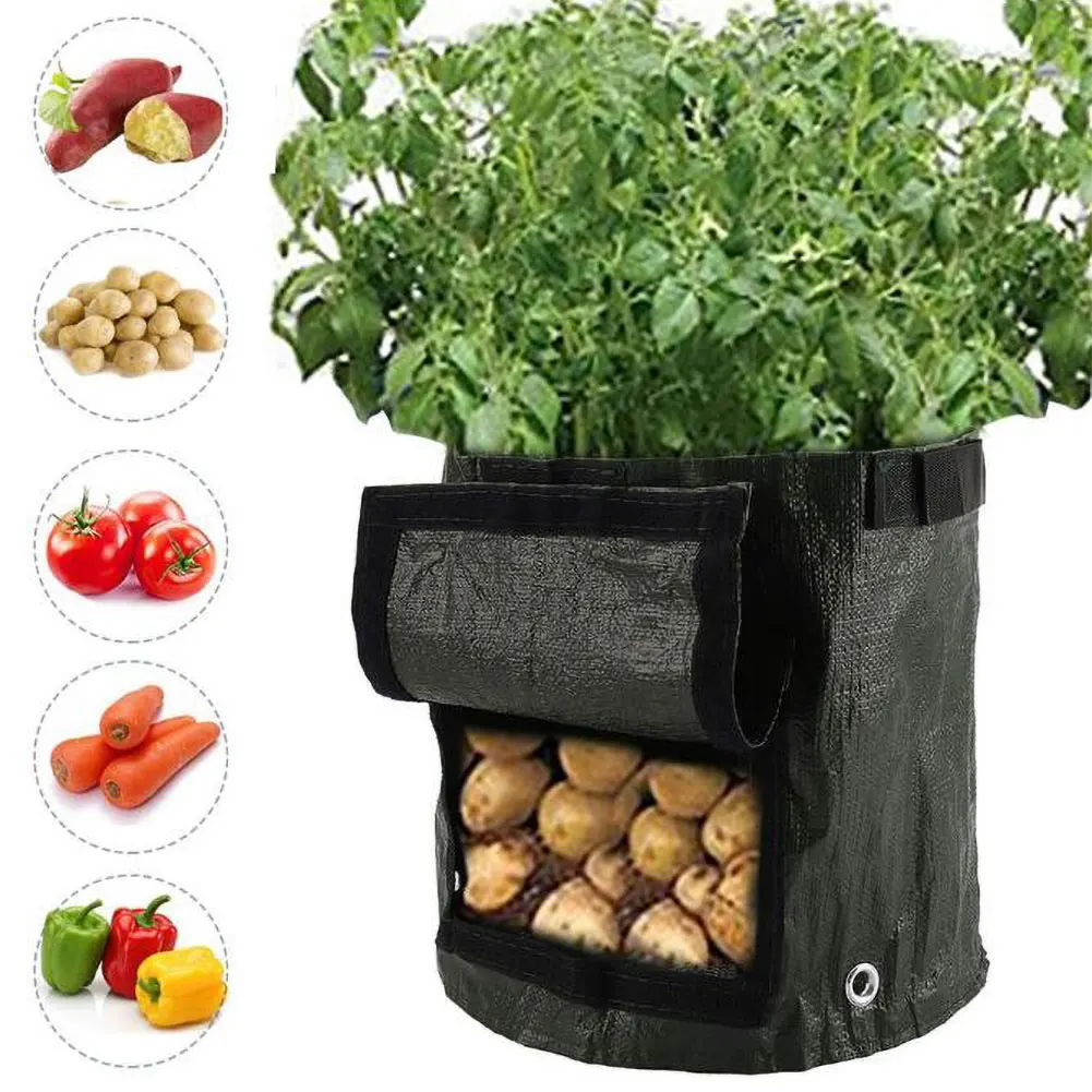 Potato Grow Planter Bags Vegetable Planting Bag Aeration Fabric Pot Waterproof PE Gardening Cultivation Container with Flap