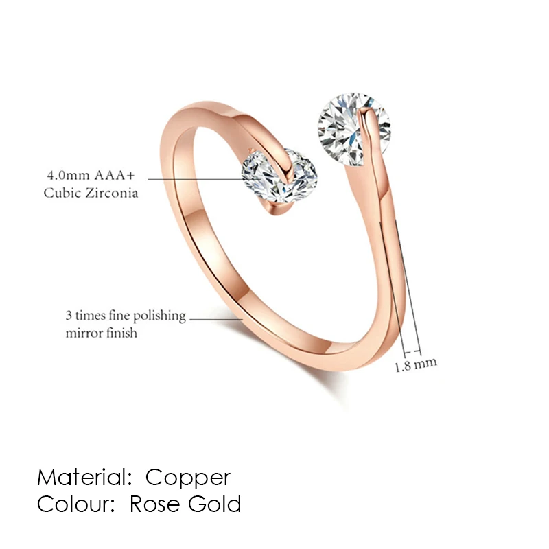 Double Fair Shiny Zircon Stone Women\'s Ring Adjustable Female Rose Gold Color Fashion Crystal Jewelry Ring For Women DFR007