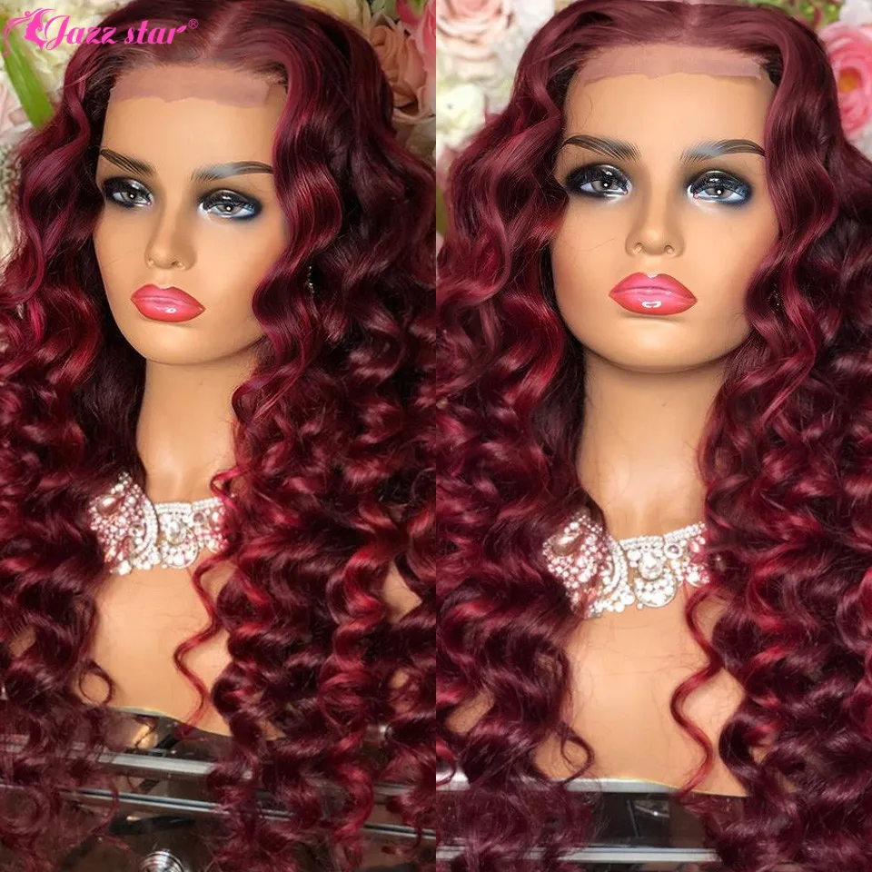 Brasil Wig13x4 Lurus Burgundy Lace Front Wig 99J Renda Depan Rambut Manusia Wig untuk WANITA T Renda Bagian Wig Non-Remy Jazz Bintang