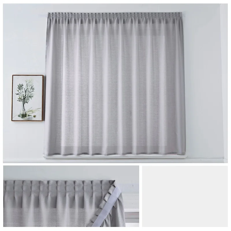 

Modern Magic Paste Curtains Solid Color Tulle Door Window Drapes Panel Sheer Grey Bedroom White Dormitory Blackout Cortinas