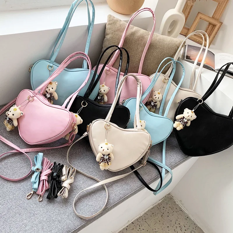 

Fashion Korean Women Shoulder Bags Mini Cute Bear Pendant Ladies Crossbody Bag PU Leather Girl Love Saddle Bag Elegant Handbags