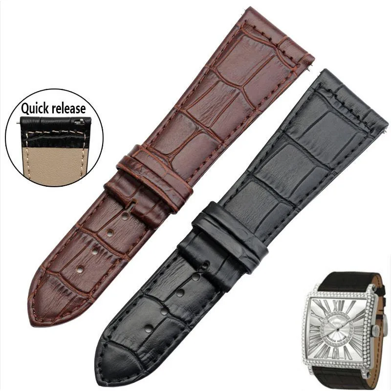 TOP leather watchbnd for Franck Muller men women Diamond watch straps 22mm 26mm FM black brown quick release bracelet