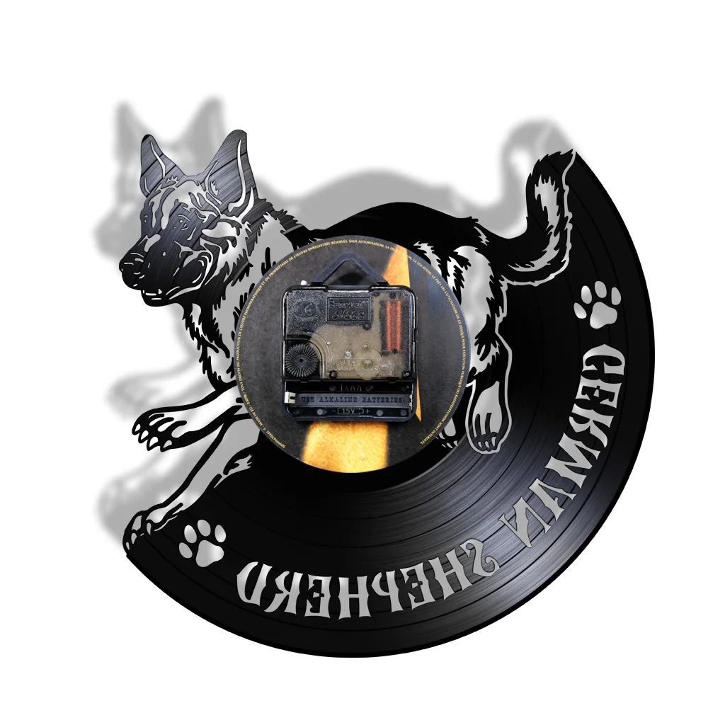 German Shepherd Vinyl Record Wall Clock Pet Owners Home Decor Germany Police Dog Breed Laser Cut Music Album Handicraft Clock