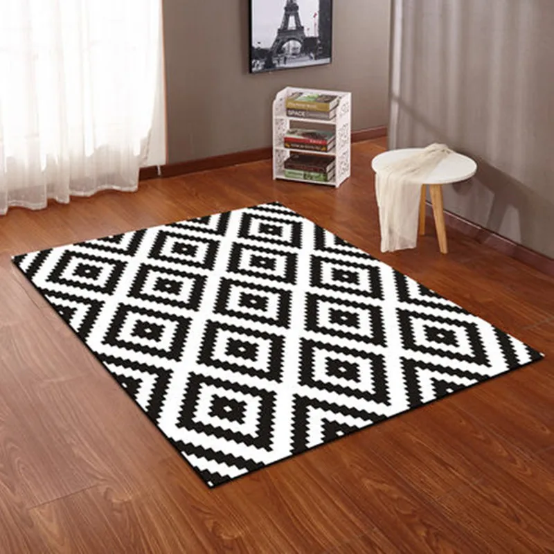 

3D Printing Carpets for Living Room,2x4M Large Size Rectangle Rugs For Parlour ,Yogo Mat Black White Geometric Pattern 3D Carpe