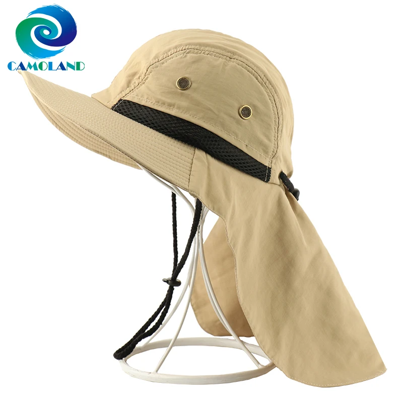 CAMOLAND Summer UPF50+ Sun Hats Women Mens Casual Boonie Hat With Neck Flap Outdoor Long Wide Brim Fishing Breathable Bucket Hat