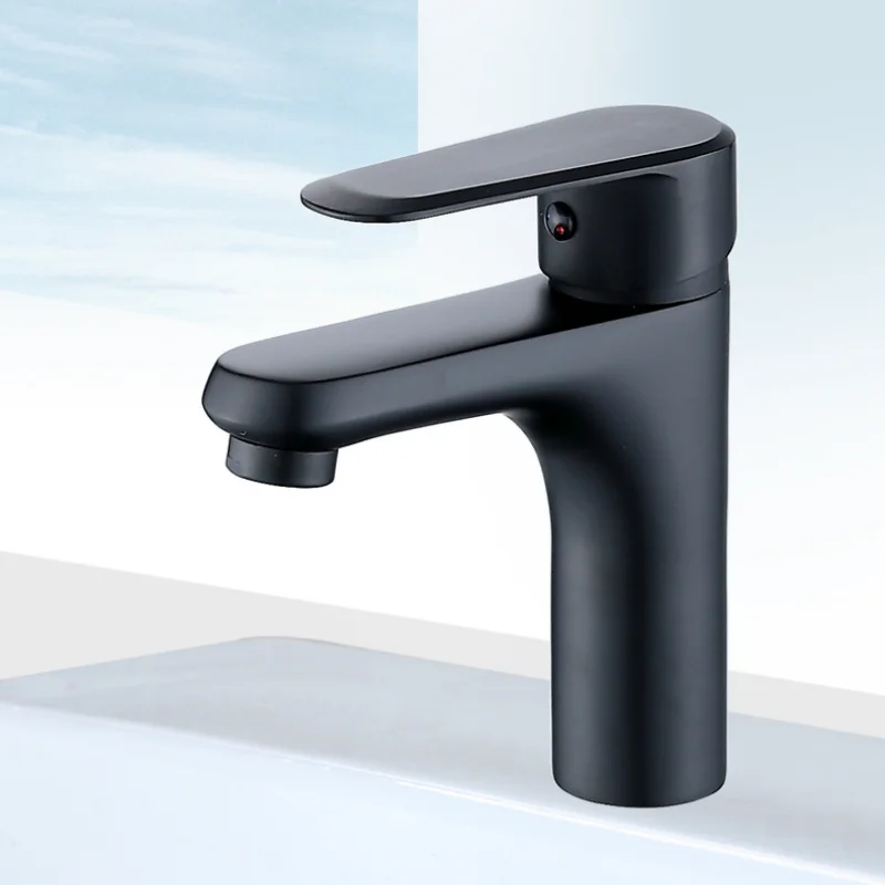 All Copper Black Paint Washbasin Faucet European Style Bathroom Washbasin Basin Hot and Cold Faucet Household Washbasin Faucet