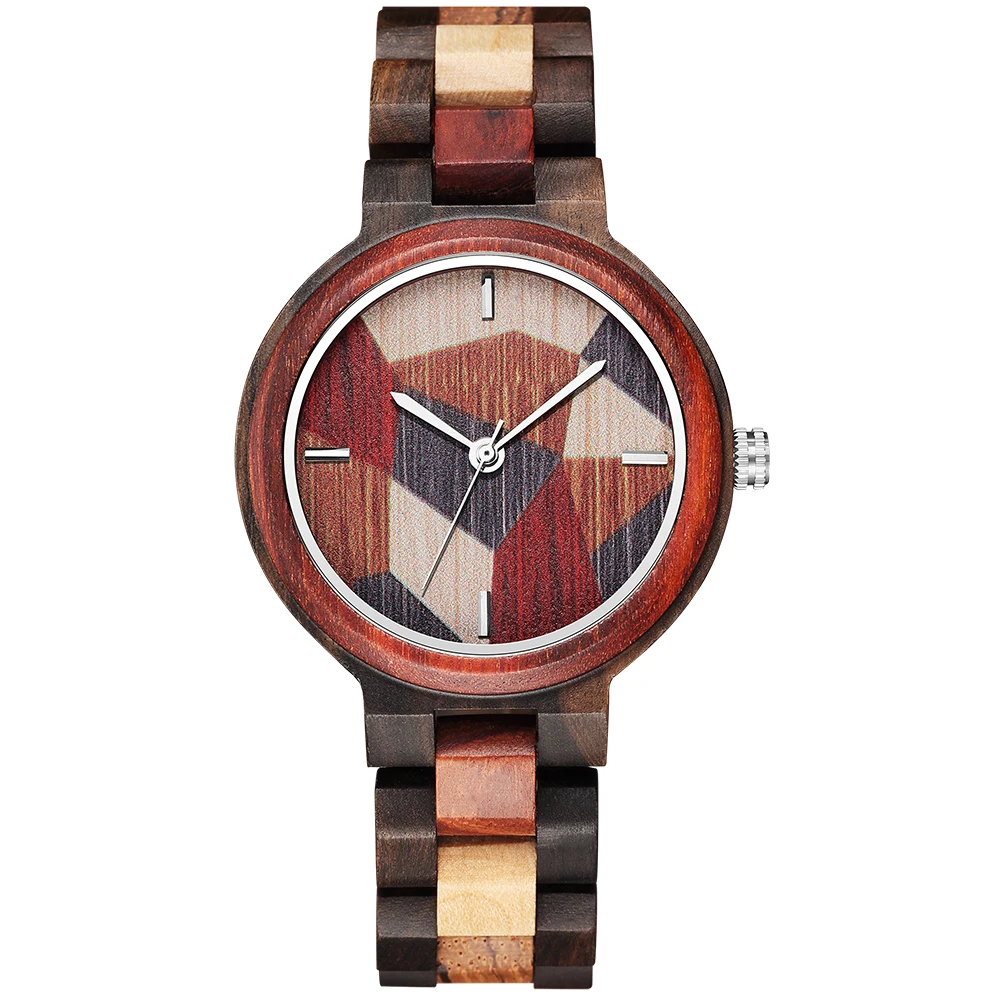 Natural Wood Watch Men Quartz Watches Luxury Colorful Mixed Wooden Block Type Wristwatch Clock Male Business Relogio Masculino