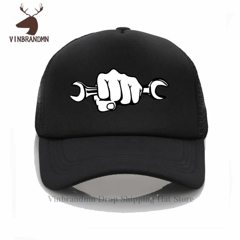 Mechanic Holding A Wrench Motorcycle Baseball caps Funny Father's Present Birthday Gift For Daddy Husband Boyfriend Fishing hats