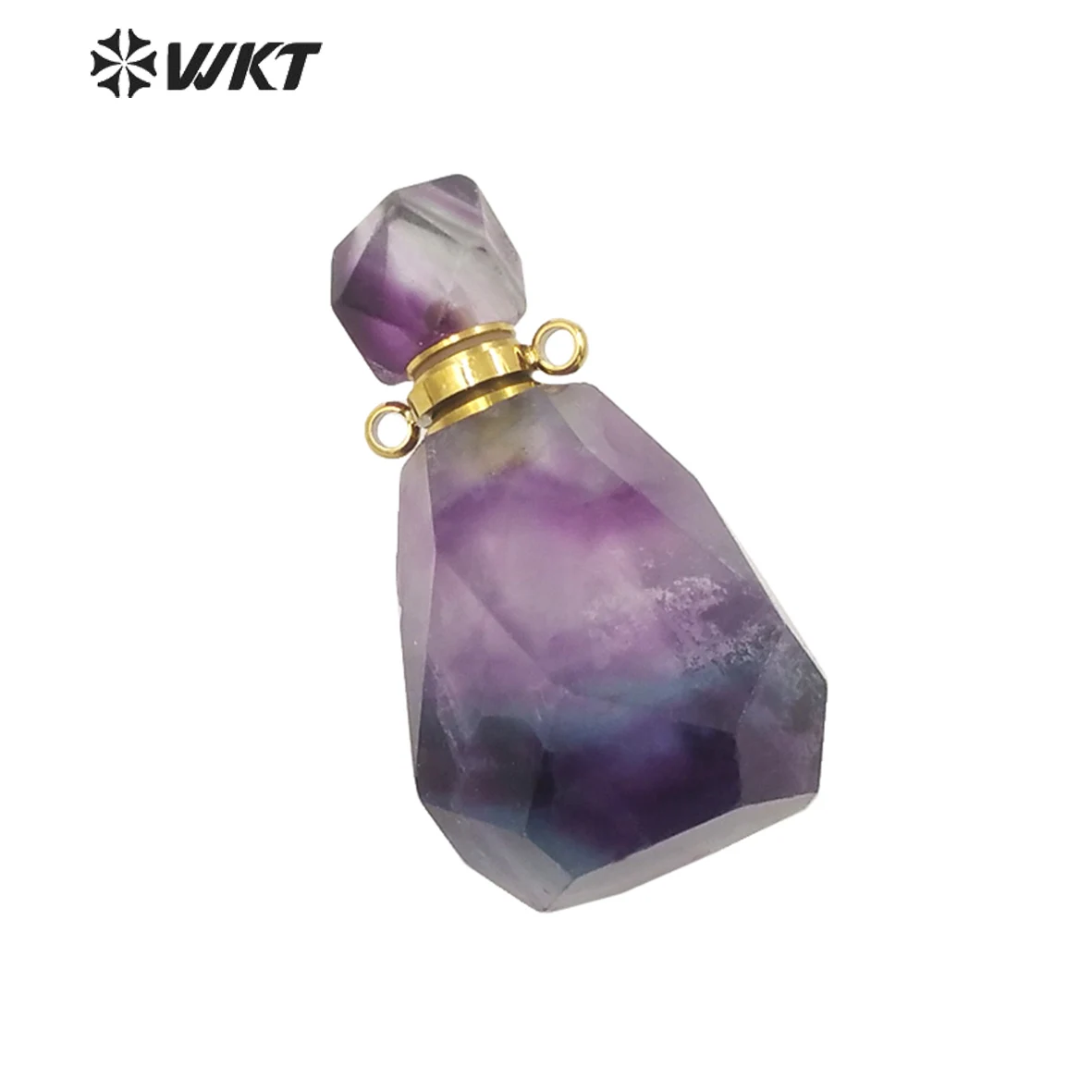 

WT-P1670 Wholesale Fashion Gold Stainless Steel Hoop Natural Rainbow Fluorite Stone Perfume Bottle Pendant Craft