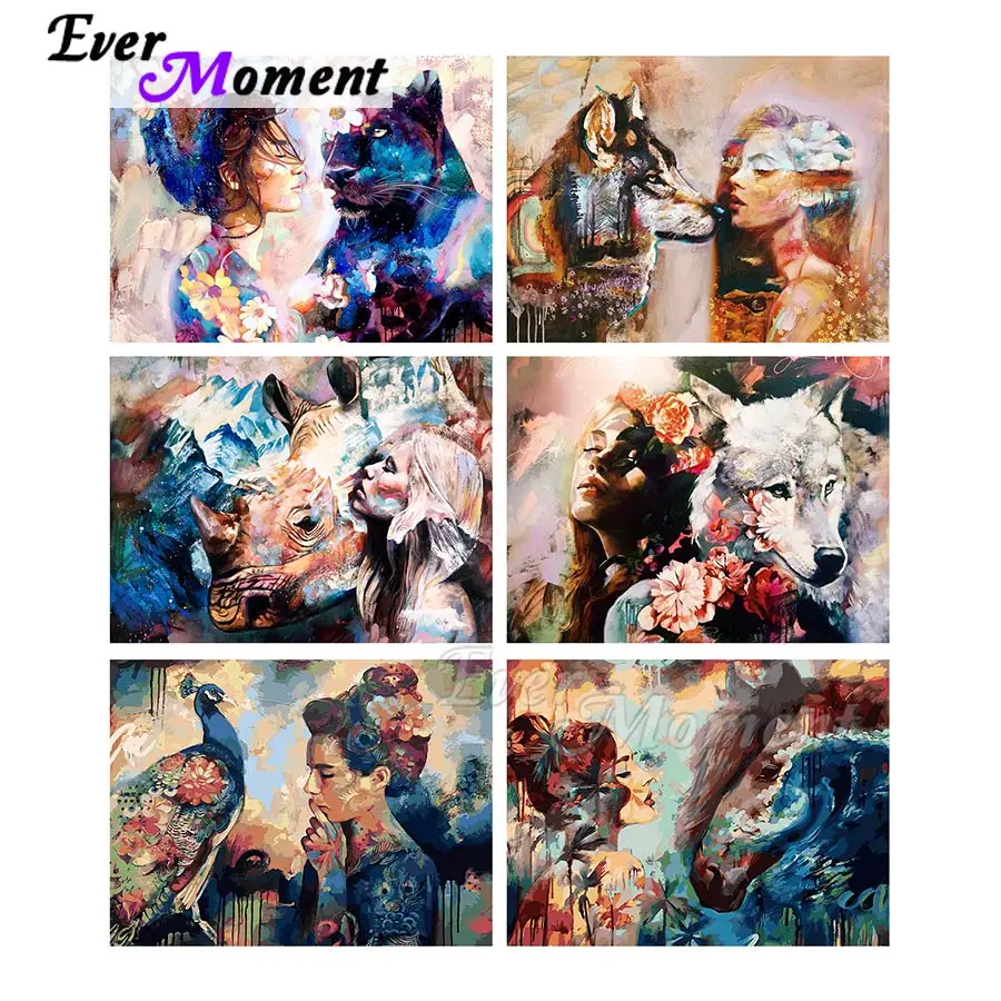 Ever Moment Diamond Painting Girl And Animal 5D DIY New Arrivals Full Square Mosaic For Giving Art Craft Cross Stitch ASF2165