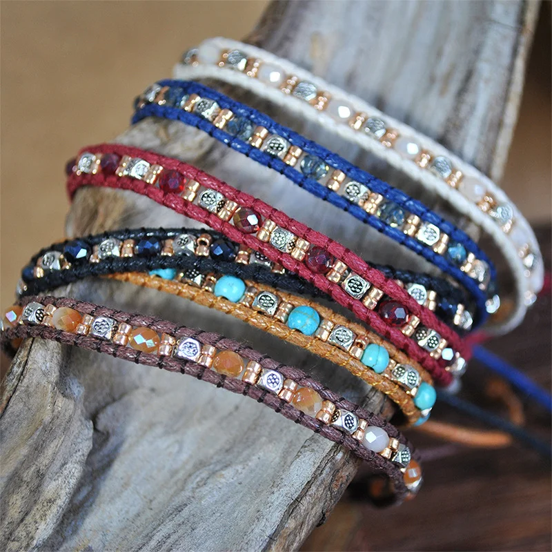 ORZTOON Vintage Boho Ethnic Colorful Beads Exotic Bracelets for Women Double-strand Rope Handmade Bracelet Trendy Female Jewelry