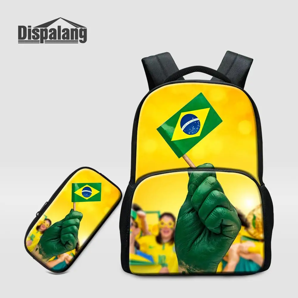 

Dispalang 17 Inch Larger Laptop Backpack For Brazilian Football Custom Logo Brazil College School Bag 2PCS Teens Boy DIY Bookbag