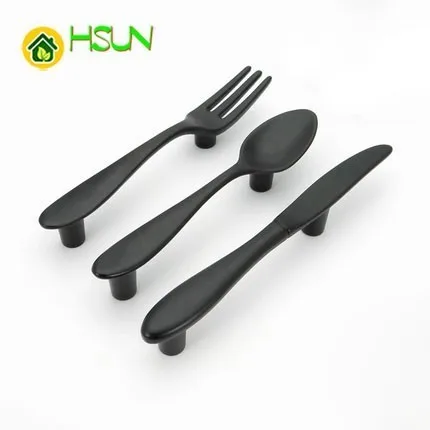 

3'' Chic Dresser Pulls Black Knife Spoon Fork Kitchen Cabient Handles Drawer Pulls Knobs Funiture Hardware Handles