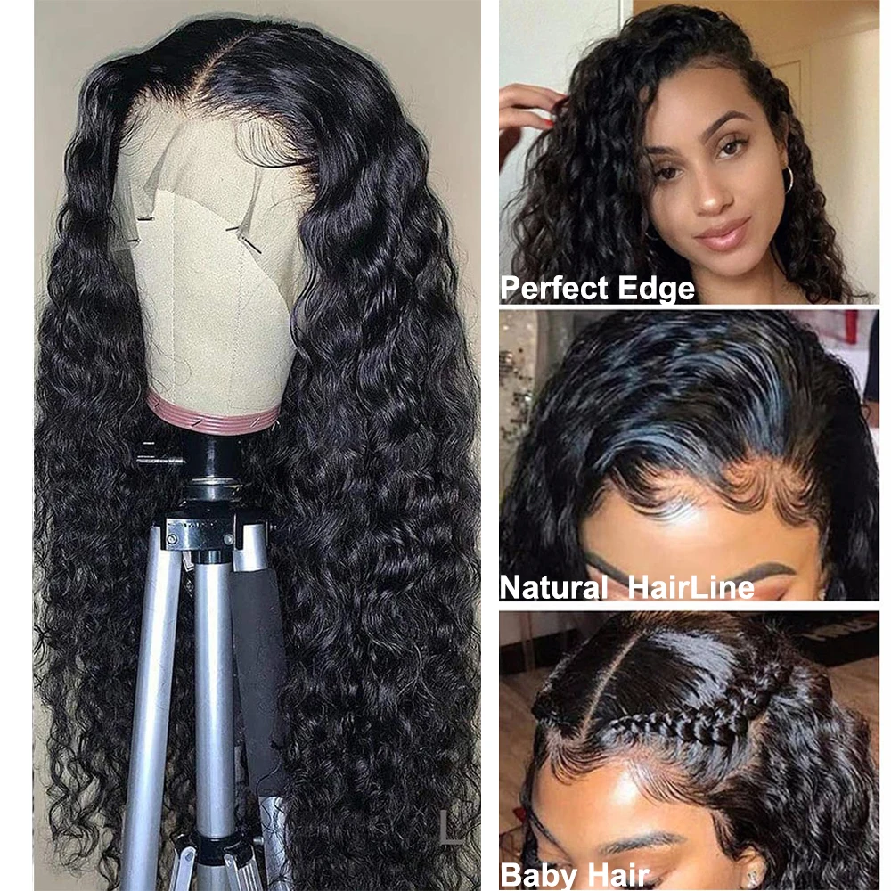 13x4 13x6 Transparent Lace Closure Wig Brazilian 360 Water Wave Lace Frontal Wig Deep Curly Lace Front Human Hair Wigs For Women