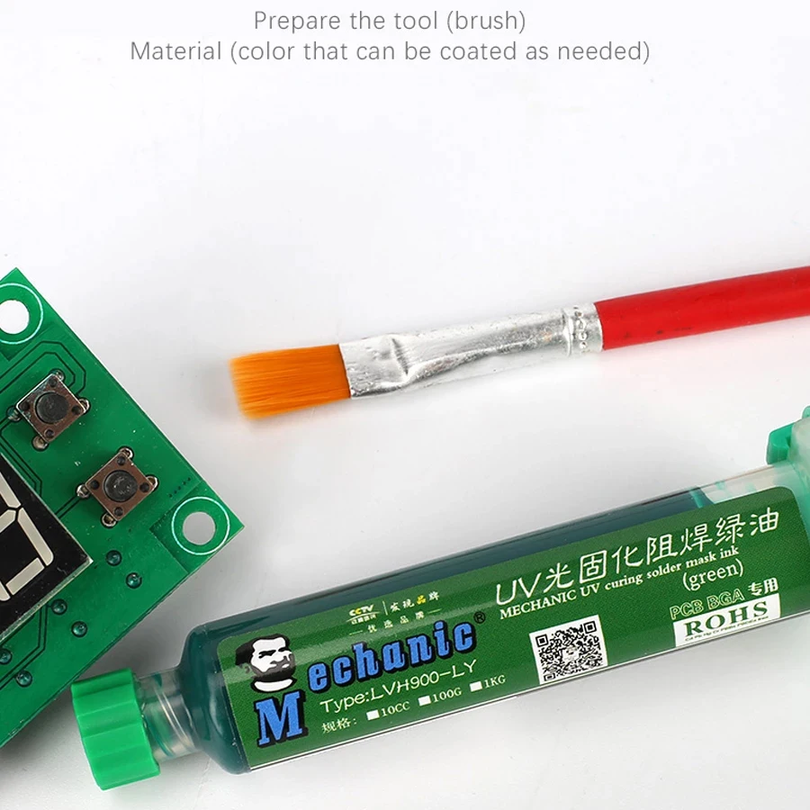 Imagem -05 - Mechanic-máscara de Solda uv Tinta para Bga Pcb Placa-mãe Azul Vermelho Amarelo Branco Verde Fluxos de Soldagem Prevenção de Arcos Corrosivos