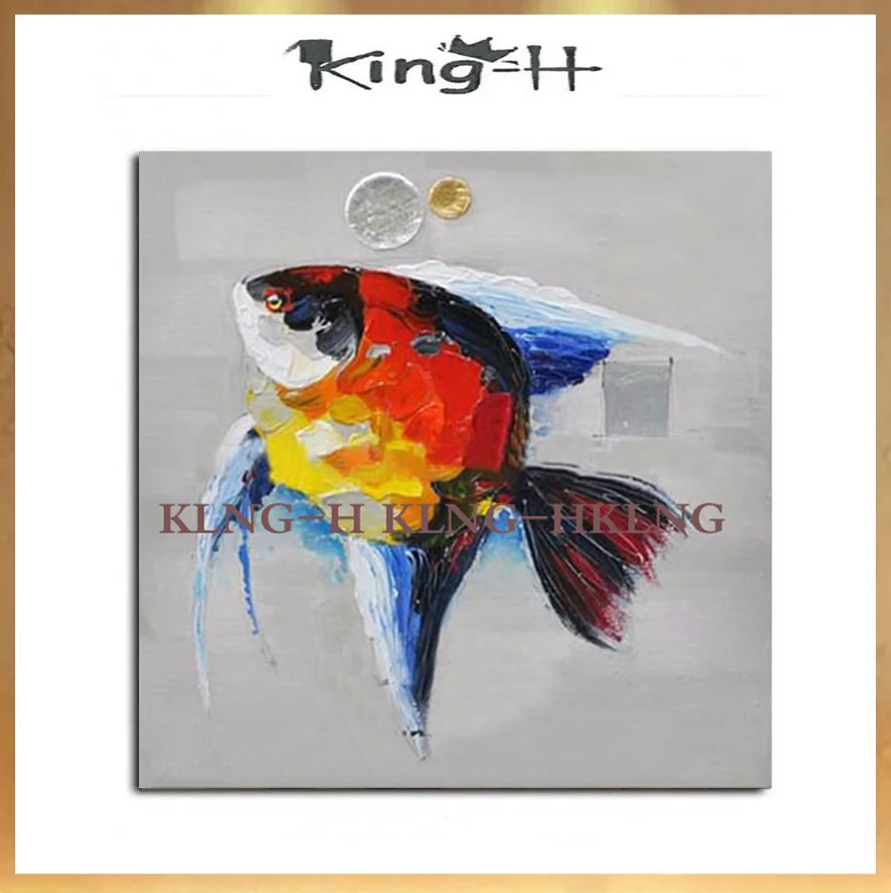 

Modern painting by hand red fish oil painting on the wall decoration oil painting home hall dining room wall of modern painting