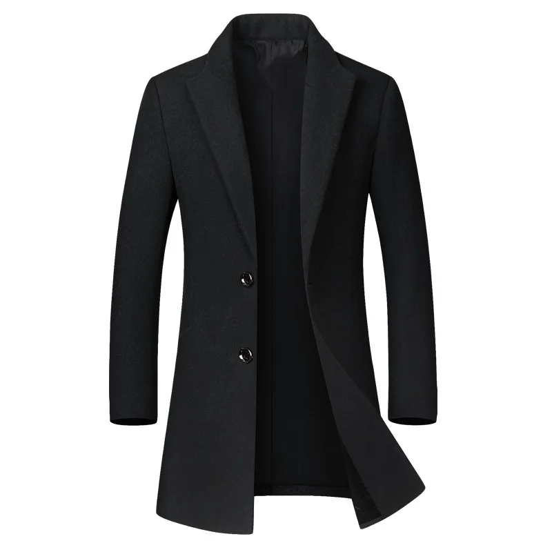 Autumn Winter Wool Jacket Coat Men Business Casual Turn Down Collar Outwear Mens Long Sleeve Trench Blends Coat Mens Clothing