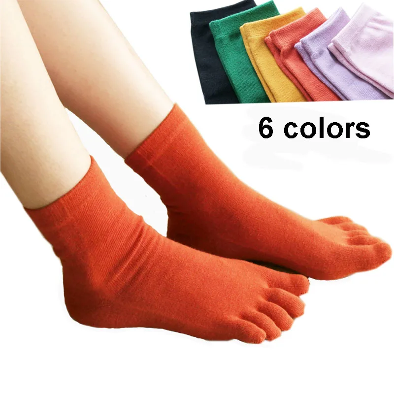 5 Pairs High Quality Pure Cotton Toe Socks Woman Short Soft Comfortable Solid Black Pink Green Purple Casual Sock Five Fingers