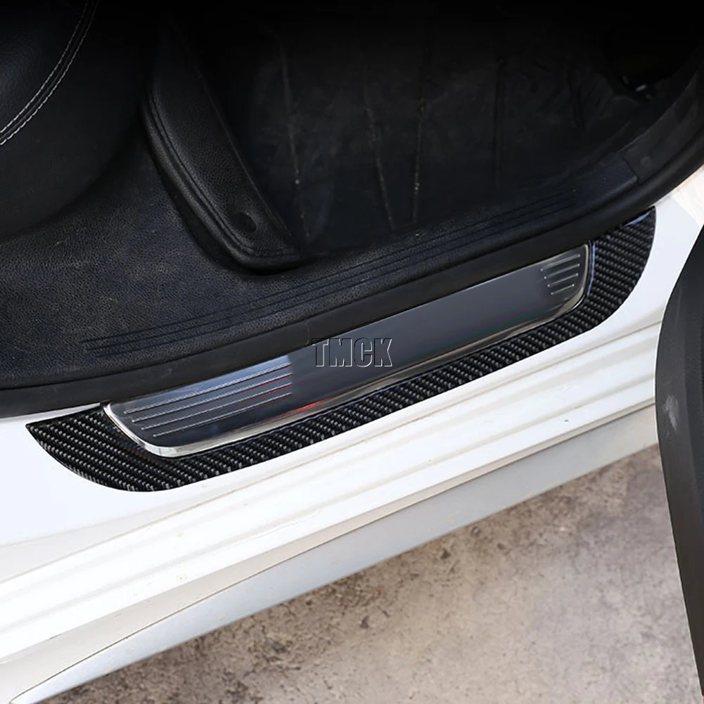 For Mercedes Benz C Class W205 C180 C200 C260 2016-2020 Real Carbon Fiber Car Accessories Door Sill Protector Plate Cover Trim