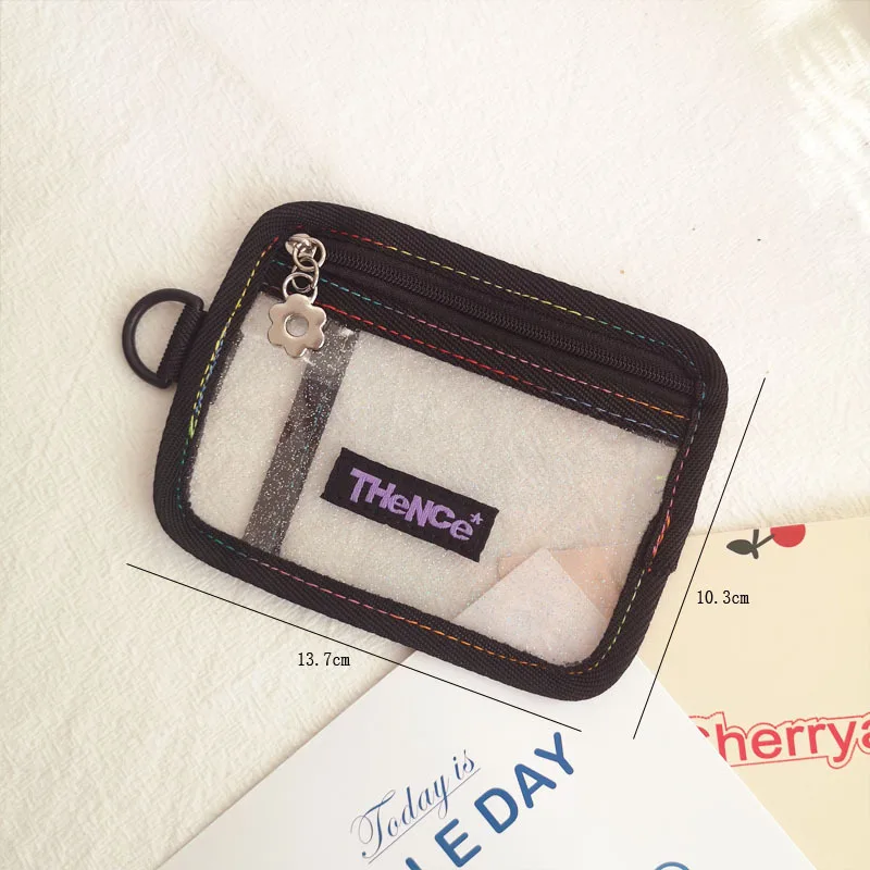 Korean Ins Laser Transparency Pencil Bag PVC Black Border Flash Powder Loose-leaf Binder Girl Personalized Bank Card Bag Wallet