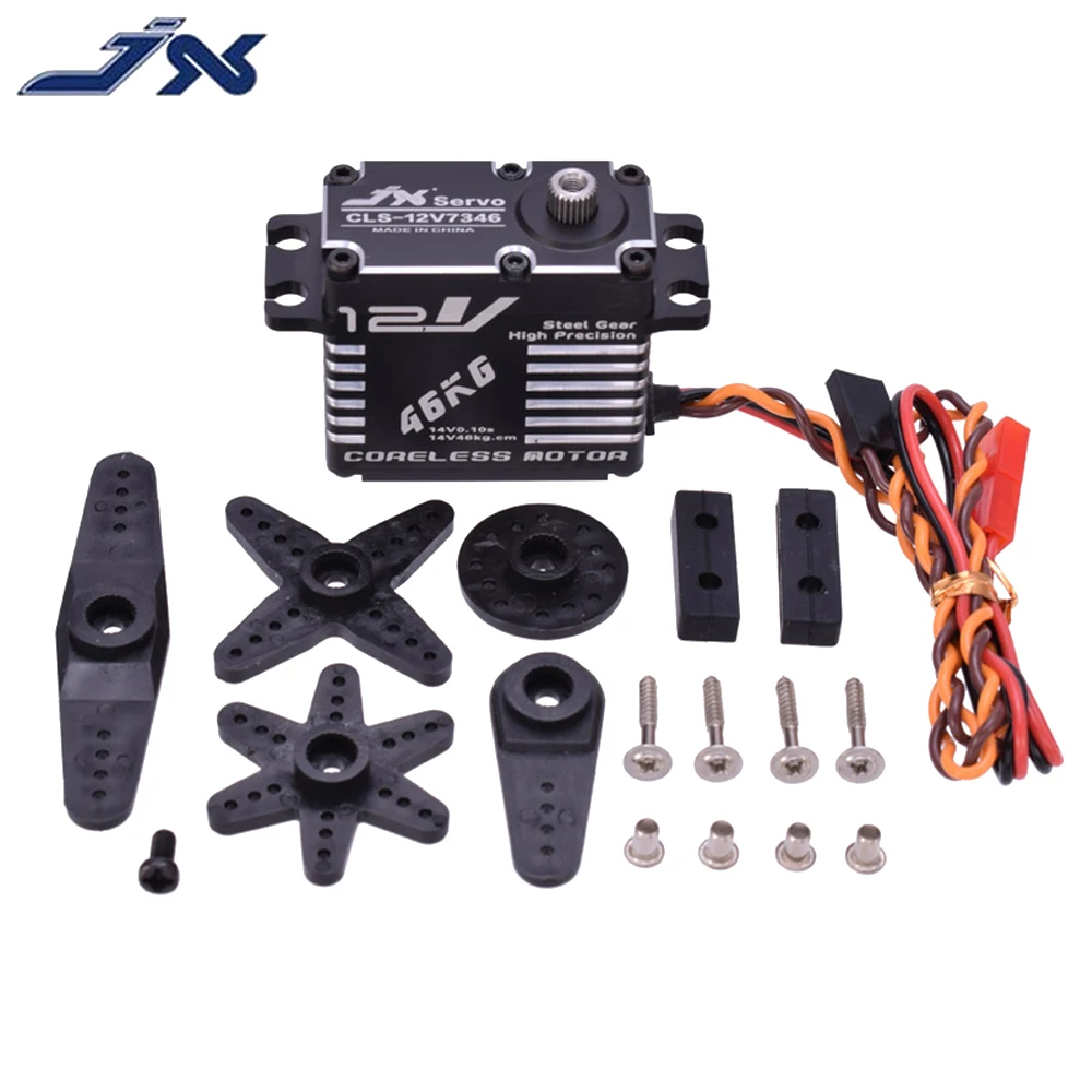 

JX CLS-12V7346 HV 11.1-15V 46KG Steel Gear Digital Coreless Servo With CNC Aluminium Shell (180°) For RC Car Helicopter Boat Toy