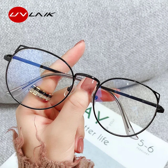 UVLAIK Gafas de ojo de gato para miopia para mujer anteojos encantadores para estudiantes ordenador aleacion de Metal terminado marcos de gafas graduadas 2021