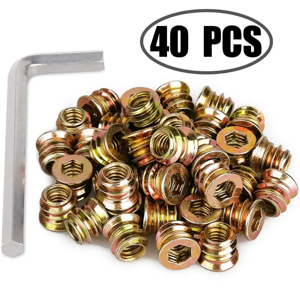 

40pieces Pack of Furniture Screws Threaded Inserts for Wood Furniture.1/4"-20 screw type. Comes with 6mm Hex Spanner.