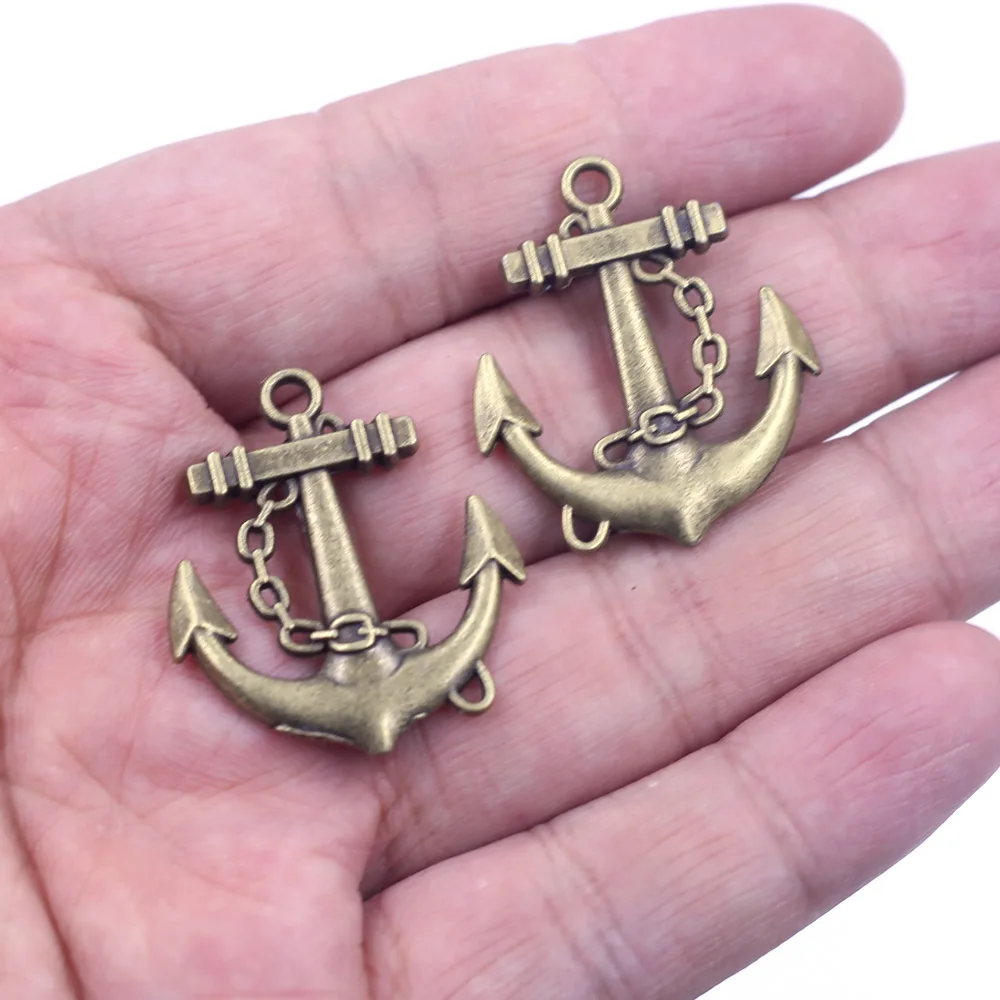 5Pcs Pendants Sea Ship Rudder Anchor Classic Metal Alloy Bronze Tone For Charm Necklaces Jewelry DIY Finding 31x27mm