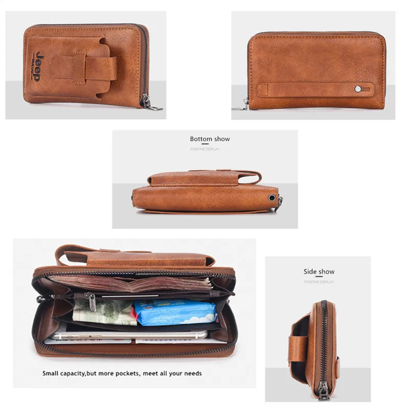 JEEP BULUO famous brand Clutch Wallet Brand Purse For Phone Double Zipper Luxury Wallet Leather Clutch Bag Large Capacity