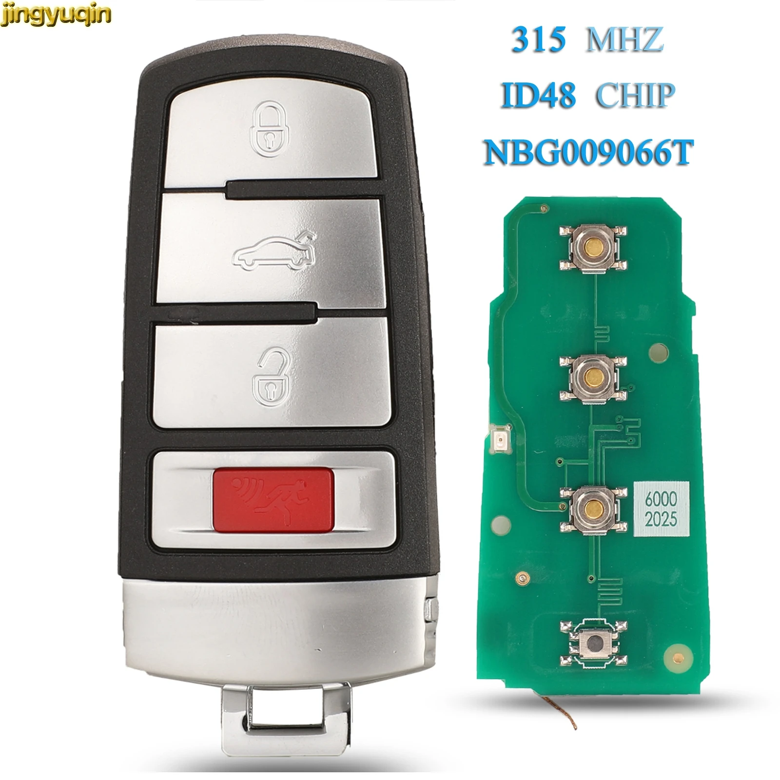 

Jingyuqin NBG009066T 315mhz ID48 For Volkswagen Vw Passat CC 2006-2013 4 Buttons Smart Remote Car Key Control Fob