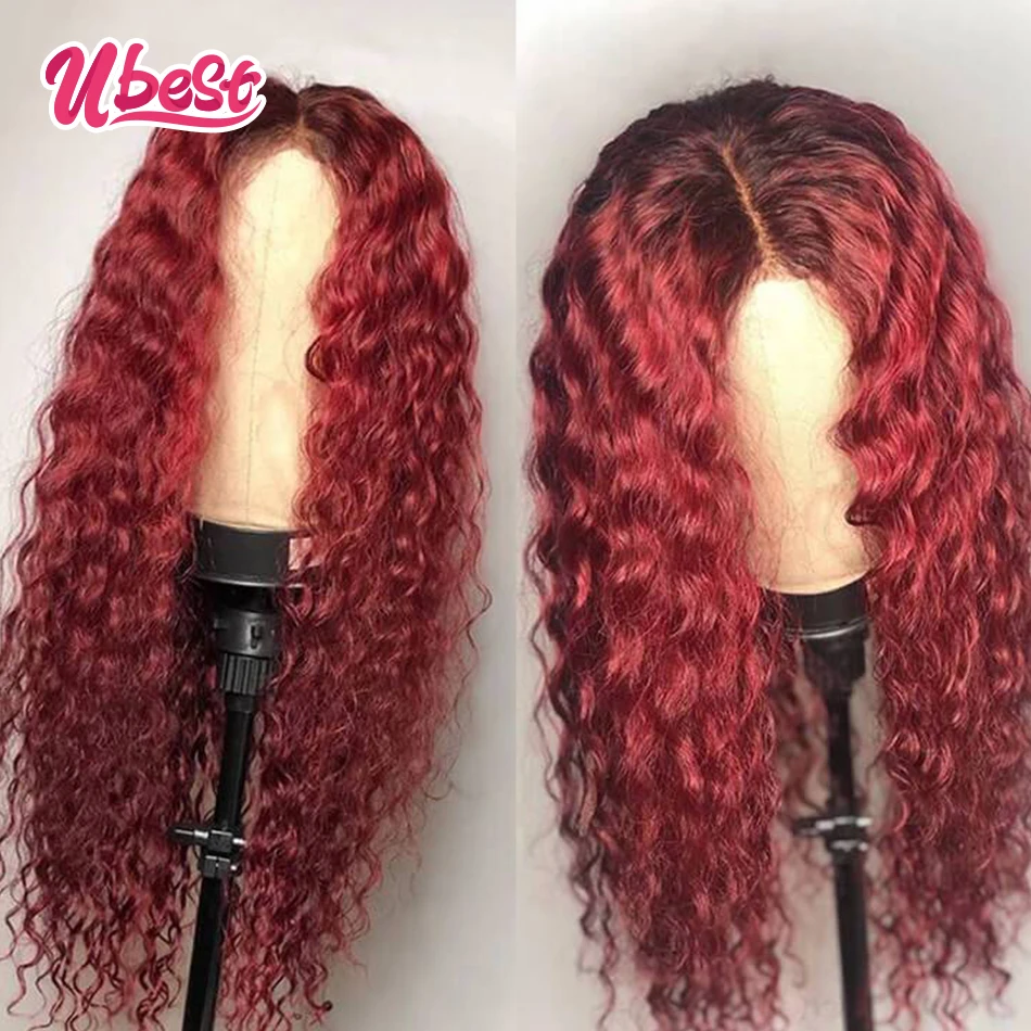 Ubest 99J Kinky Curly Lace ด้านหน้าวิกผมบราซิล100% มนุษย์ผมขายทั้งโปร่งใส Curly วิกผมผมมนุษย์ผู้หญิง