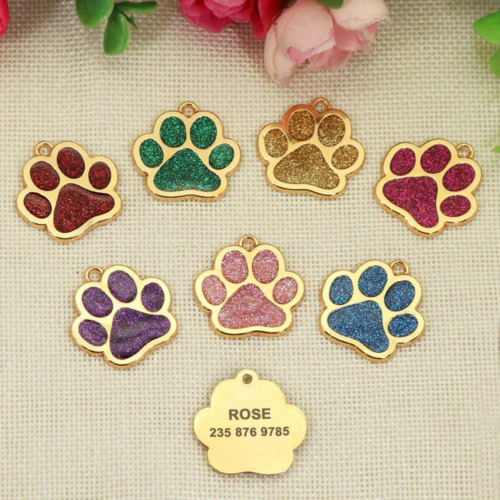 Personalized Dog Cat ID Tag Anti-lost Pet Name Tags Plates Freen Engraving Dogs Cats Nameplate Pendant Paw Round Shape