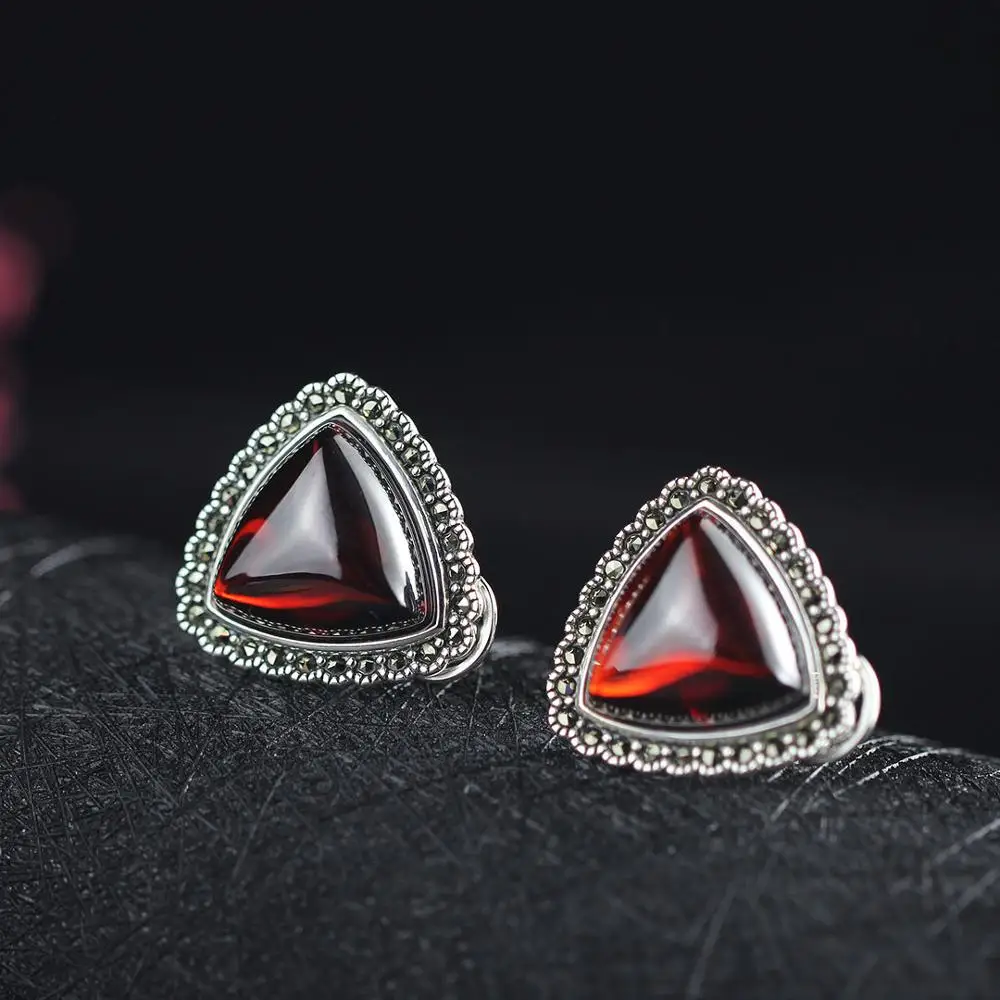 

Uglyless Simple Triangle Candy Colors Chalcedony Studs Earrings Women Marcasite Brincos 925 Silver Fashion Buckles Retro Jewelry