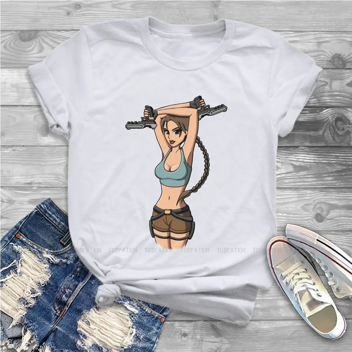 Lara Croft Women Clothing Tomb Raider Game Graphic Print Female Tshirts Vintage Gothic Loose Tops Tee Kawaii Girls Streetwear