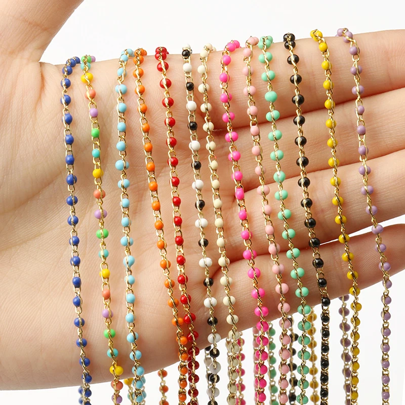 Multicolor Wrapped Rosary Gold Plated Wires Cable Enamel Beads Link Chain for Jewelry Making DIY Necklace Bracelet 1m/lot