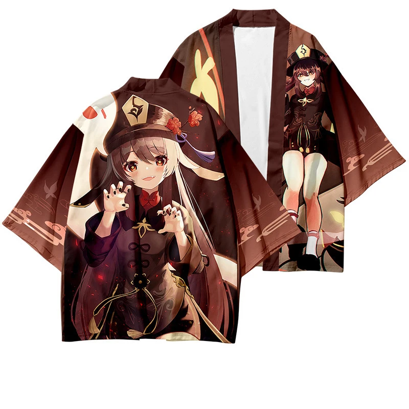 

Game Genshin Impact Hu Tao Japanese Kimono Haori Yukata Cosplay Women/Men Fashion Summer Short Sleeve Kimono Shirts Streetwear