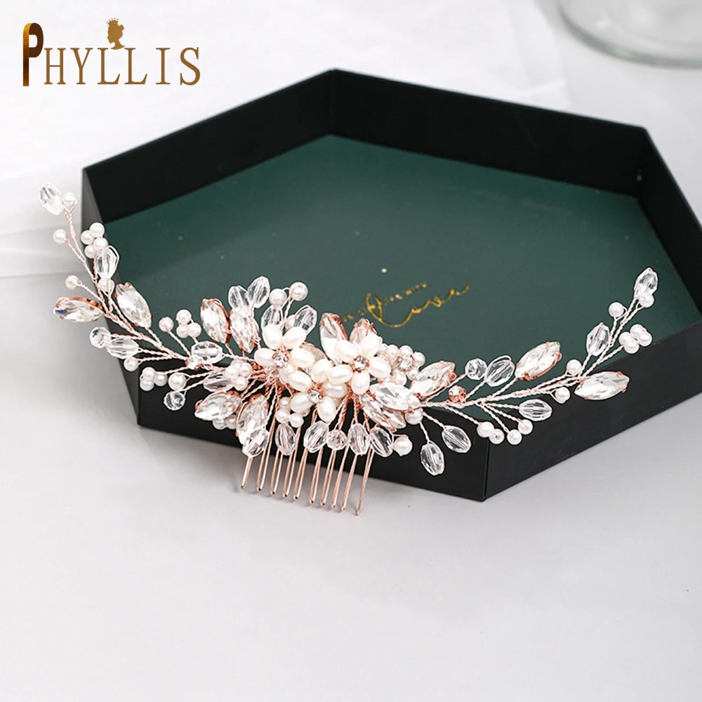 A33เพิร์ลหวีเครื่องประดับเจ้าสาวกิ๊ฟหนีบผม Headpiece ดอกไม้คริสตัล Tiaras Rhinestone เจ้าสาวเครื่องประดับผม