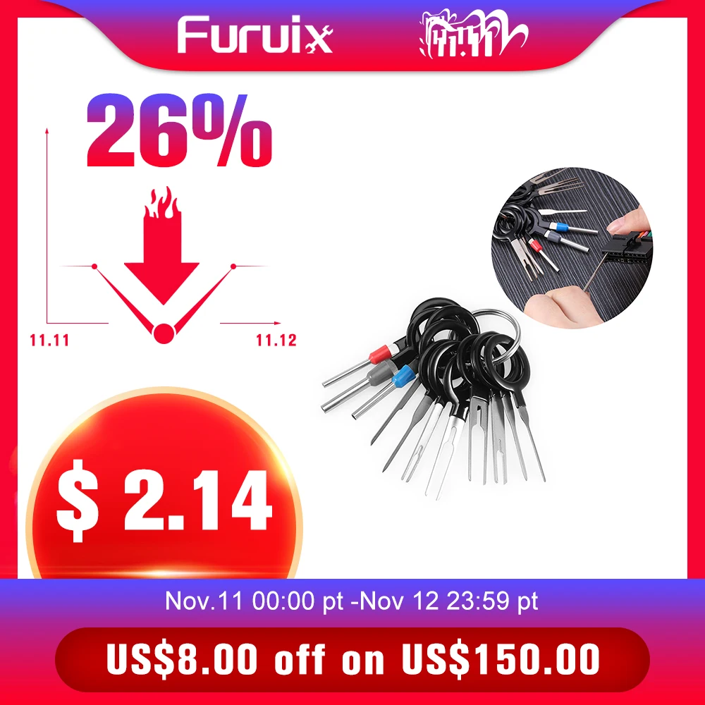 FURUIX  tools 11*Terminal Removal Tool Car Electrical Wiring Crimp Connector Pin Extractor Kit