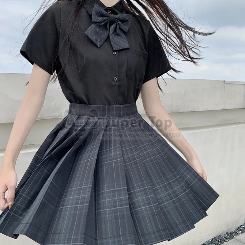 Girls Black Carbon Gray JK Uniform Genuine Black Pleated Skirt Short Skirt Suit Full Set Summer Autumn Girls' School Uniforms