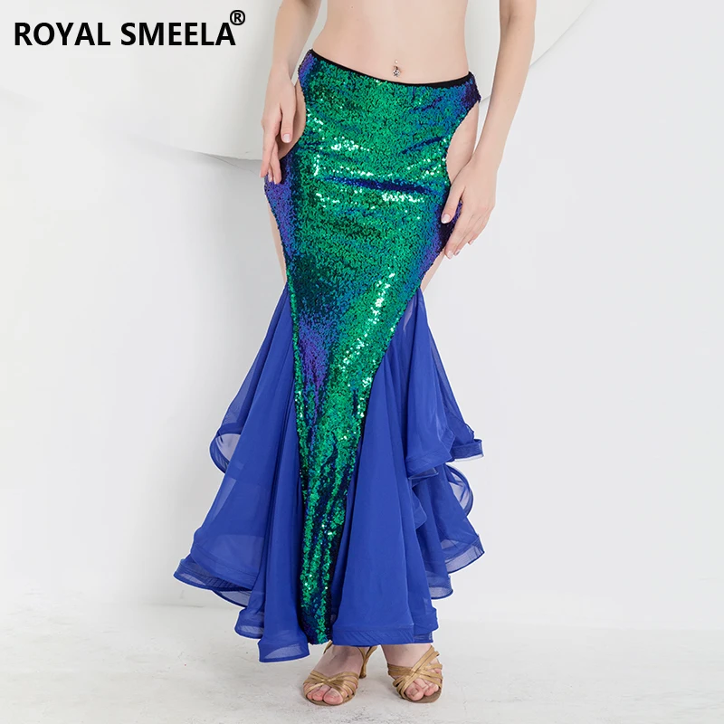 Sexy Sequins Mermaid Skirt Belly Dance Costume Wrap Belly Dance Skirt For Women Slit Belly Dancing Skirt long performance skirt