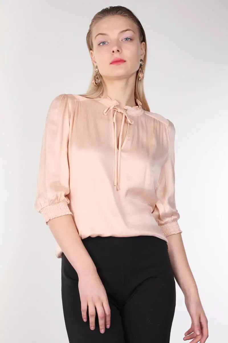 Powder Neckline Ruffles Women Blouse