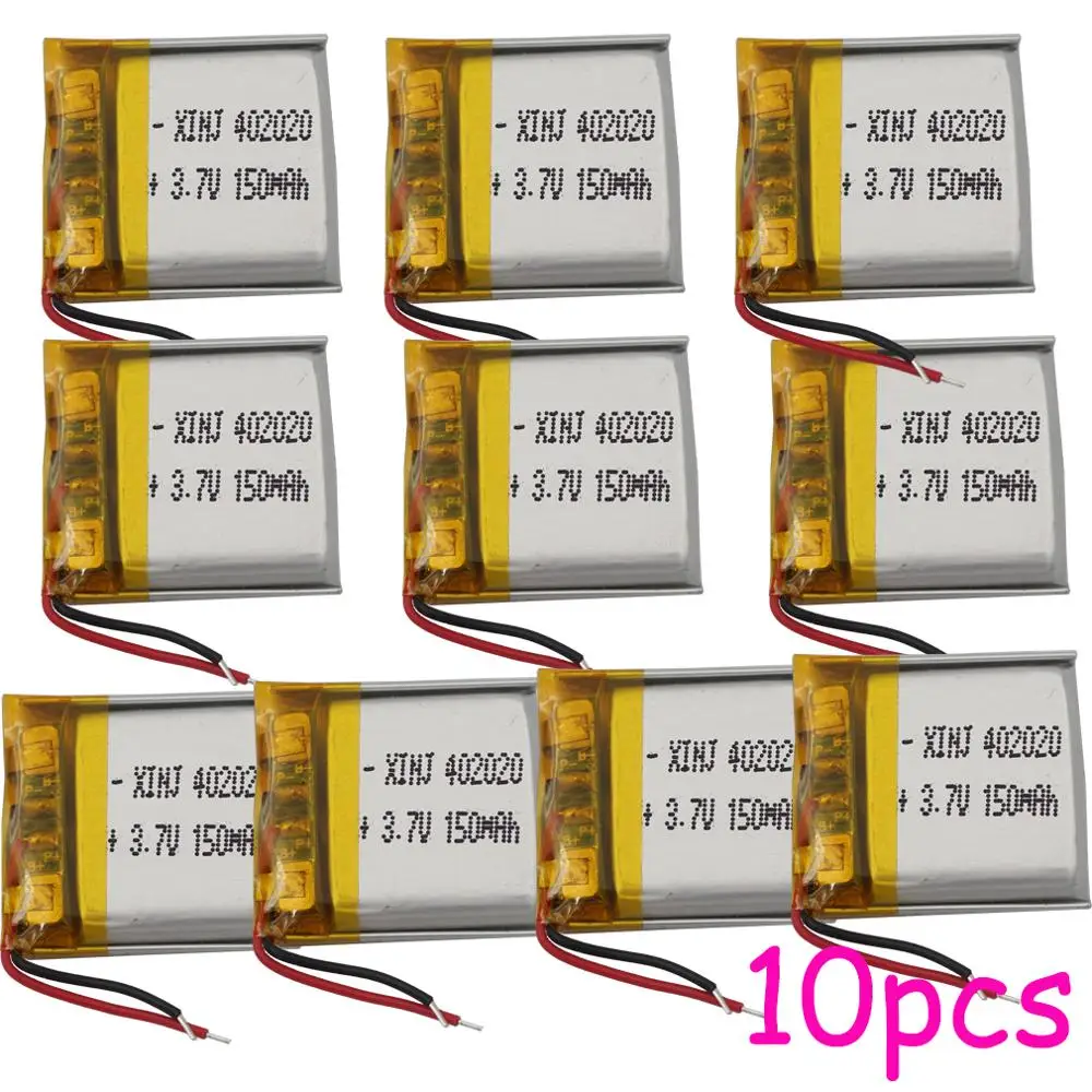 

10pcs 3.7V 150 mAh Li Polymer Lipo Battery 402020 For GPS Camera Smart Watch Headphones Bluetooth Earphone Speaker Mouse